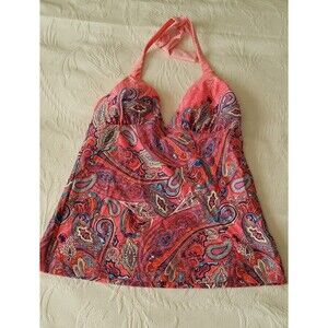 2Bamboo Paisley Print Tankini Bikini Swimsuit Halter Top Size Small 32B/32C Pink